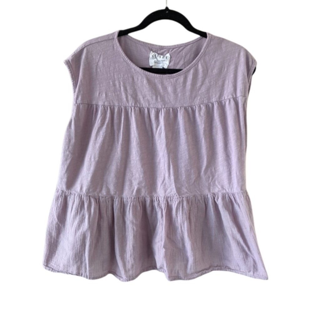 VELVET BY GRAHAM & SPENCER / LAVENDER SLUB KNIT PEPLUM TOP / LARGE